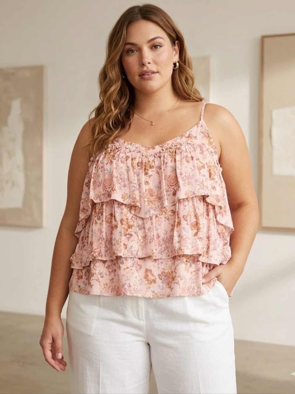 MADDEN NYC  Sleeveless Tiered Floral Tank Top